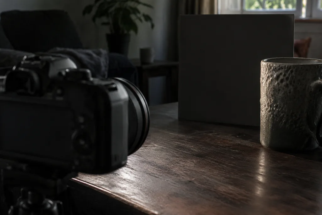 Photographer testing autofocus on a textured subject in low light