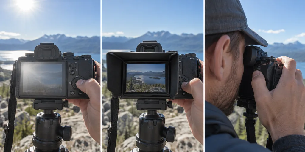 Comparison of camera display visibility in direct sun and shade