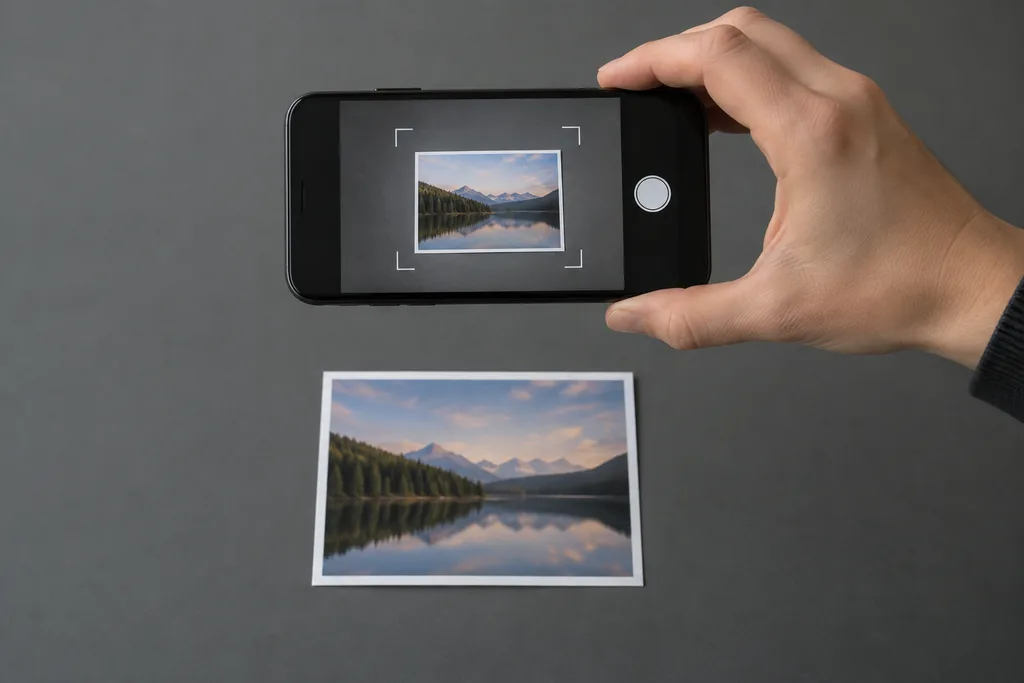 Phone scanning a developed disposable camera print without glare